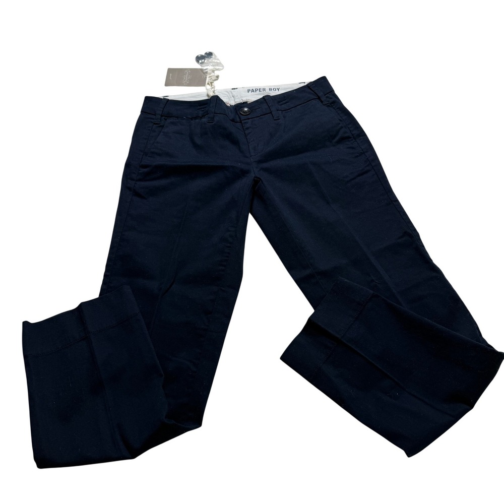 Anthropologie Paper Boy Trousers Wms 2 Navy Blue Cotton Blend Straight Leg NWT
